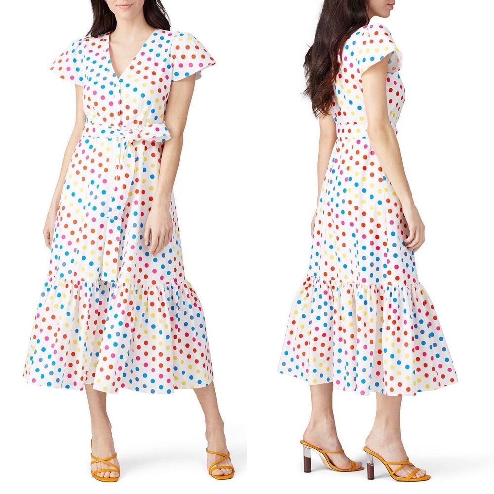 Color Me Courtney Dipping Dot Minnie Dress Size 6 Rainbow Polka Dot Midi Teacher
